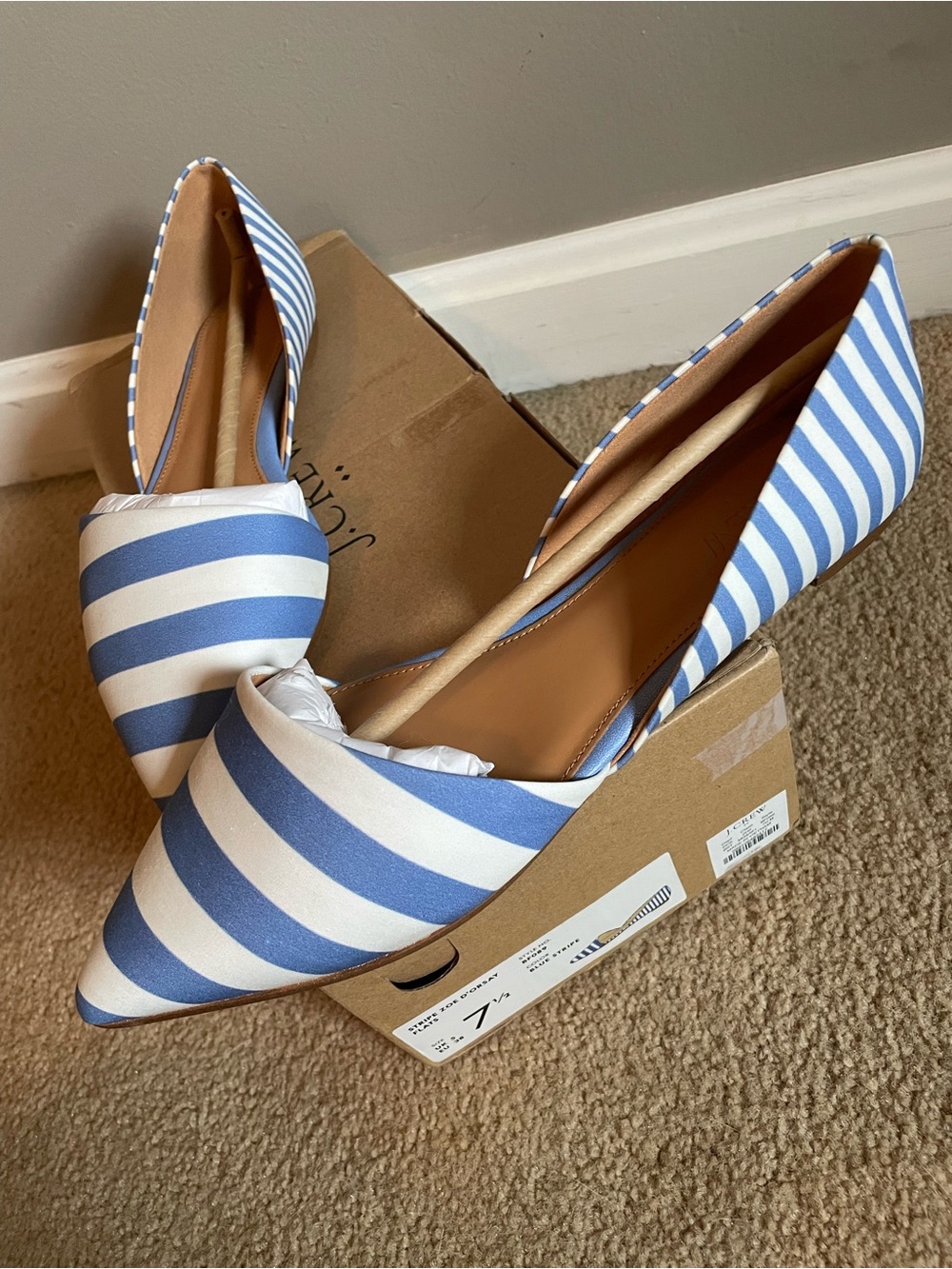 J. Crew Blue & White Striped Pointed-Toe Flats - Picture 2 of 4